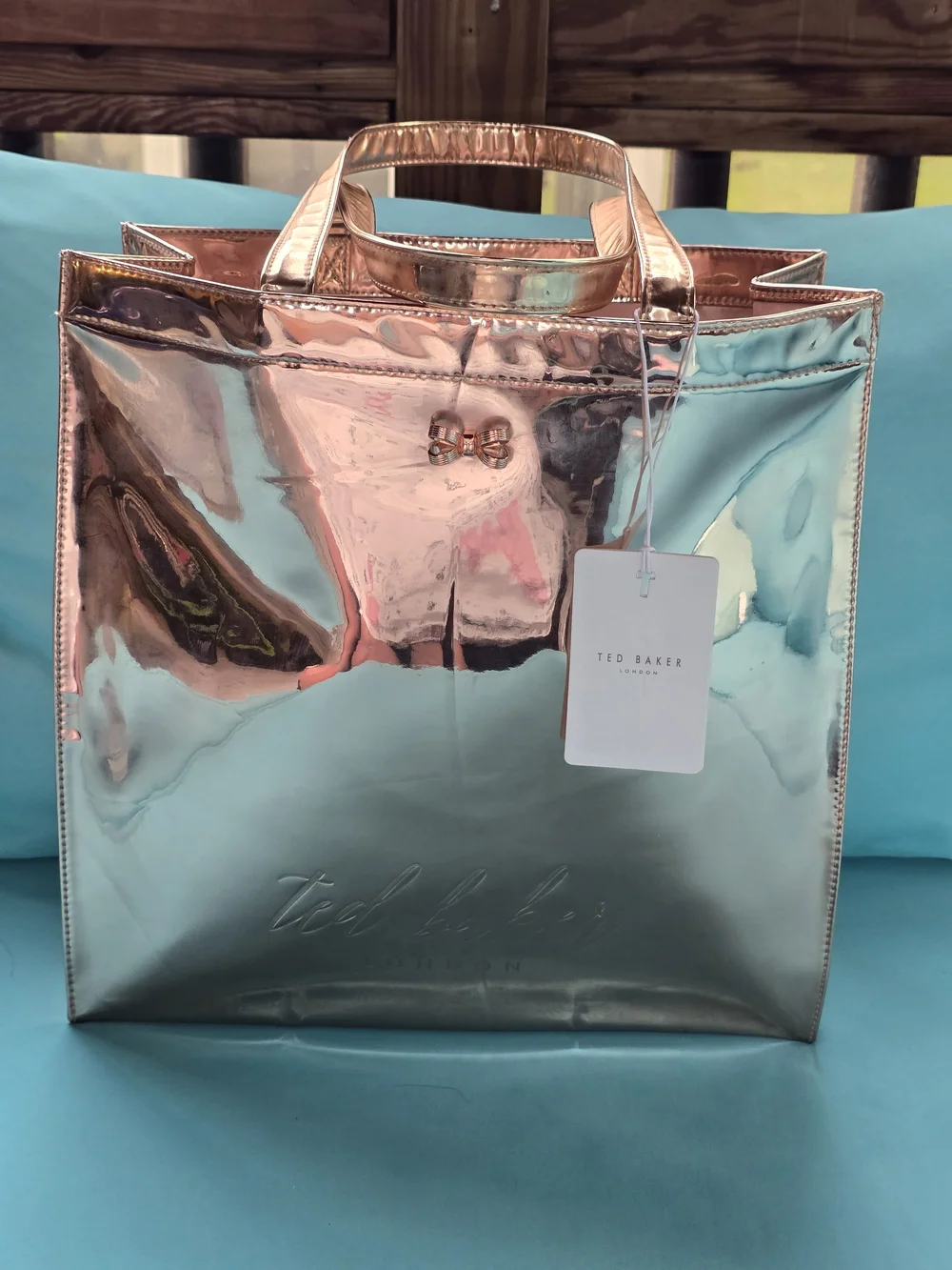 Ted Baker Rose Gold Metallic Tote with Foaming Body Scrubs